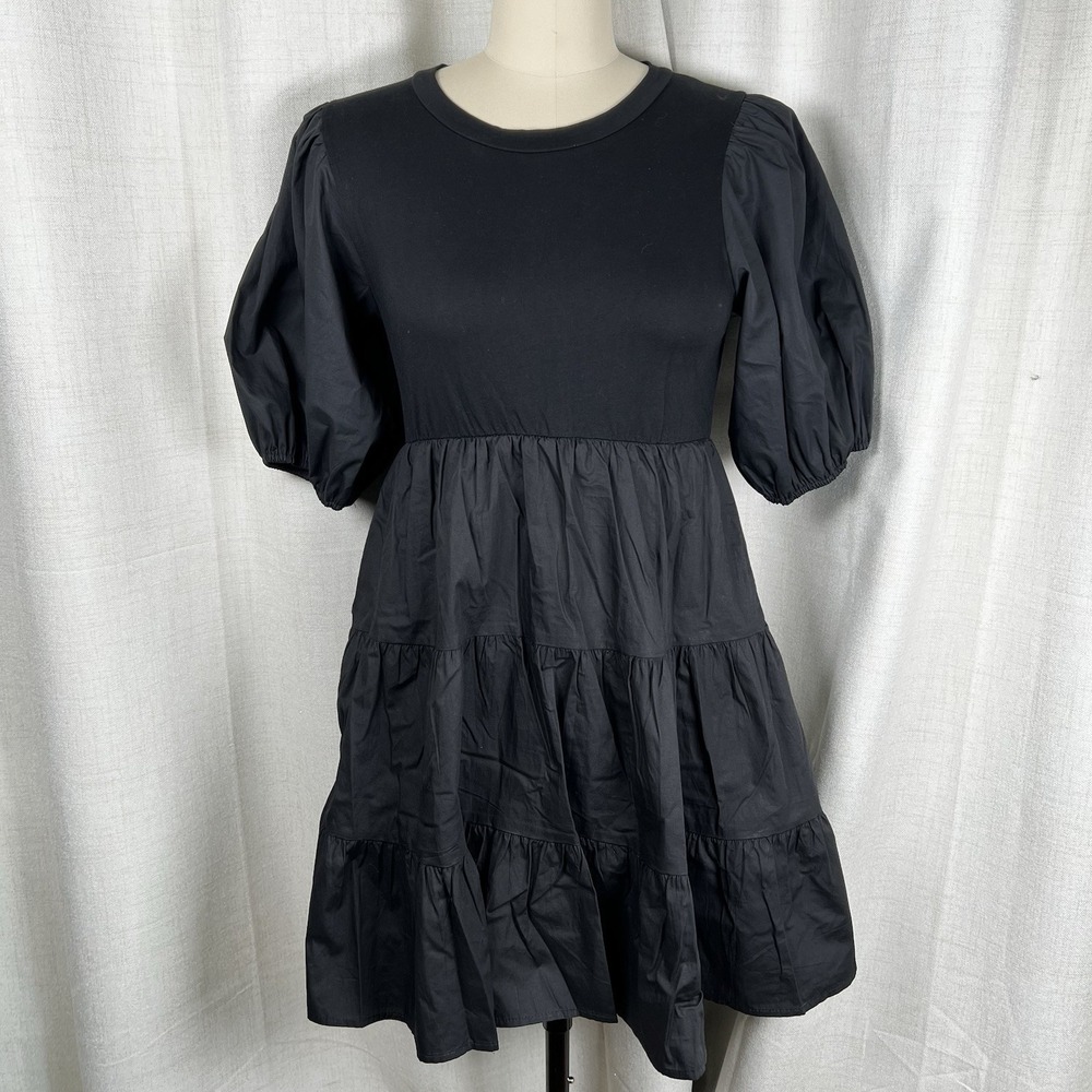 NEW Sofie the Label Bella Mini Babydoll Dress Black Balloon Sleeves Tiered Small